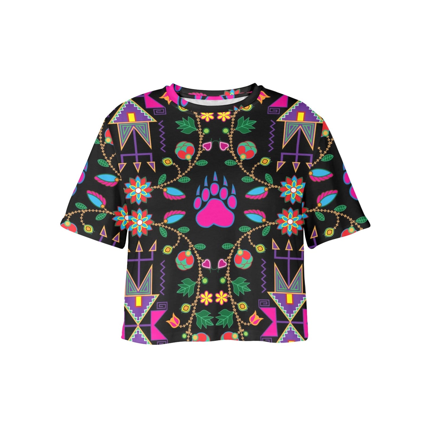 Geometric Floral Fall Black Crop Top