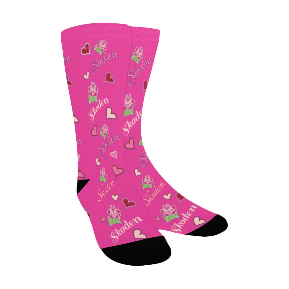 Ladies Skoden Floral Hearts Dark Pink Women's Custom Socks