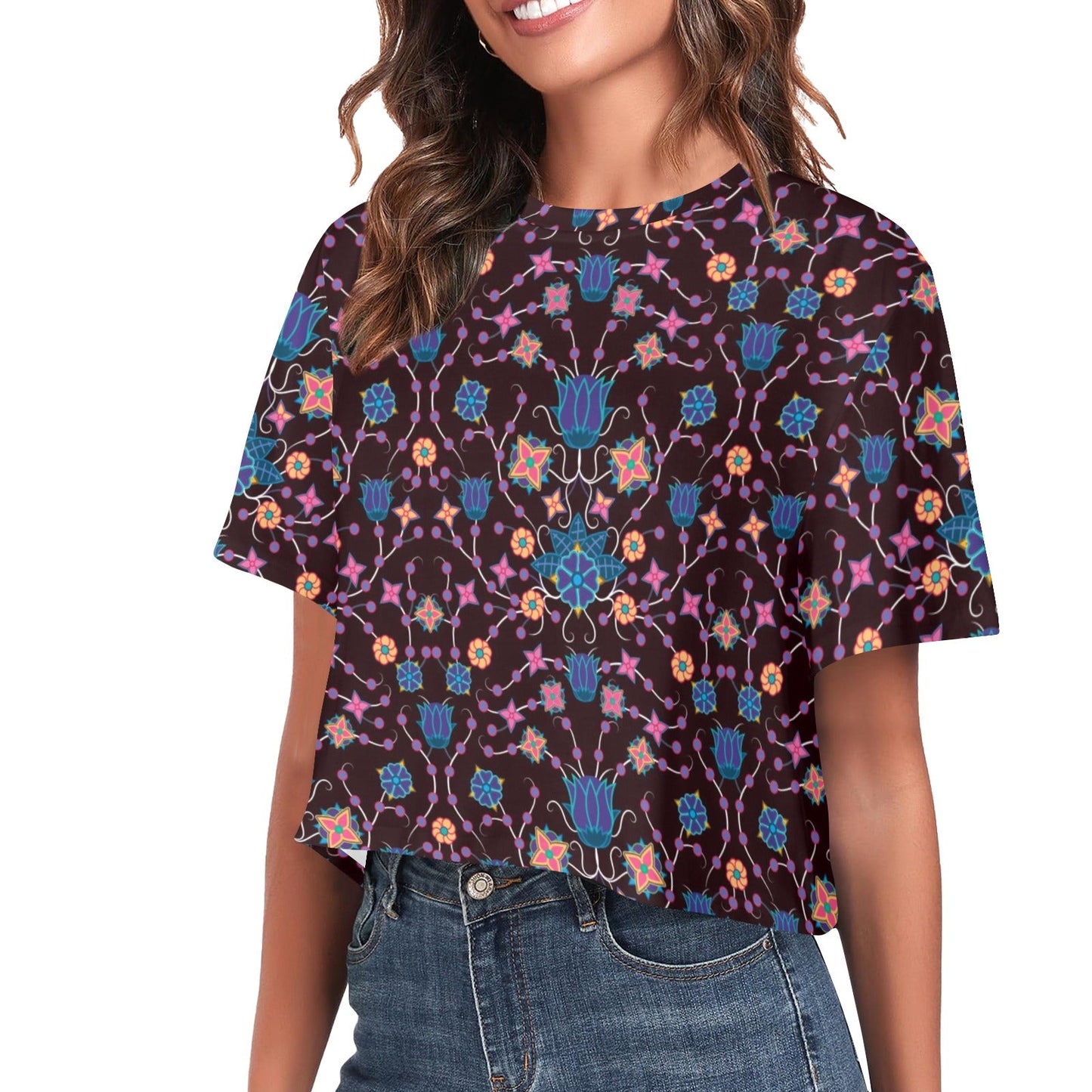 Floral Damask Purple Crop Top