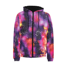 Load image into Gallery viewer, Animal Ancestors 9 Cosmic Swirl Purple and Red Men&#39;s Padded Hooded Jacket
