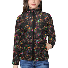 Load image into Gallery viewer, Neon Floral Animals Women&#39;s Stand Collar Padded Jacket
