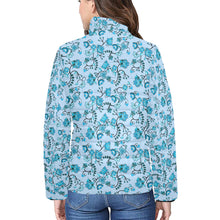 Load image into Gallery viewer, Blue Floral Amour Women&#39;s Stand Collar Padded Jacket
