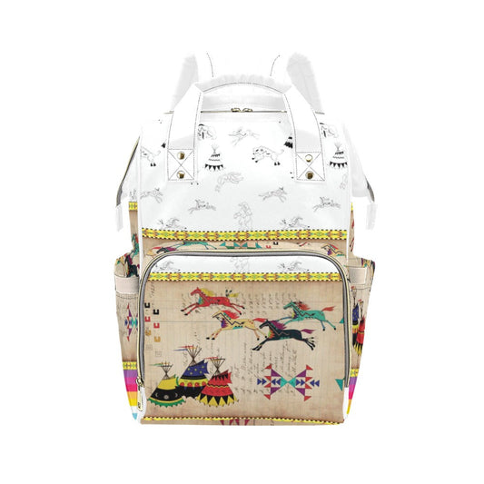 Horses Running White Clay Multi-Function Diaper Backpack/Diaper Bag