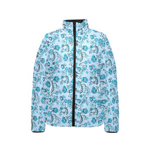 Load image into Gallery viewer, Blue Floral Amour Women&#39;s Stand Collar Padded Jacket
