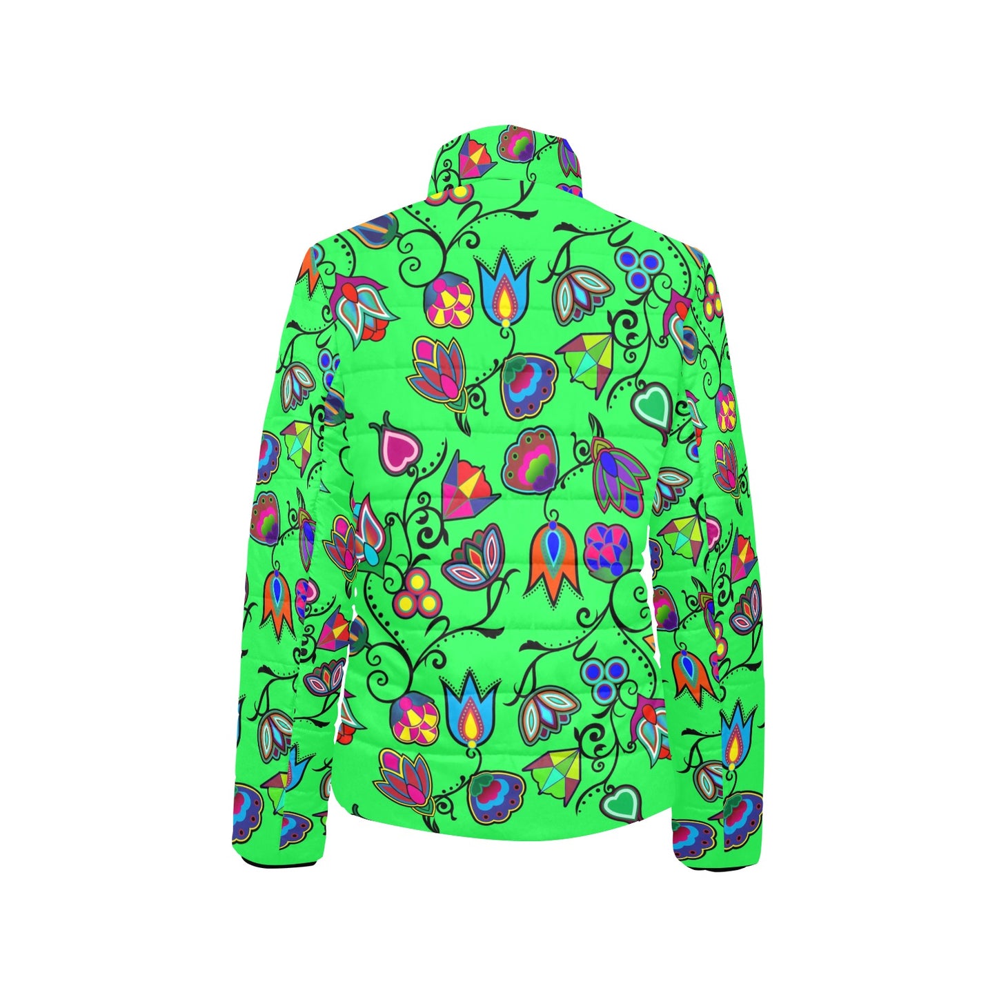 Indigenous Paisley Green Women's Stand Collar Padded Jacket