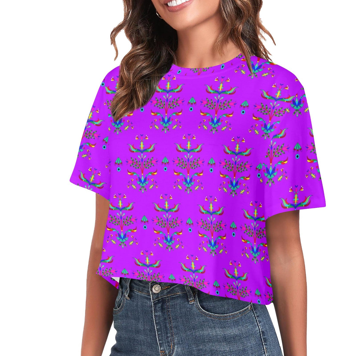 Dakota Damask Purple Crop Top