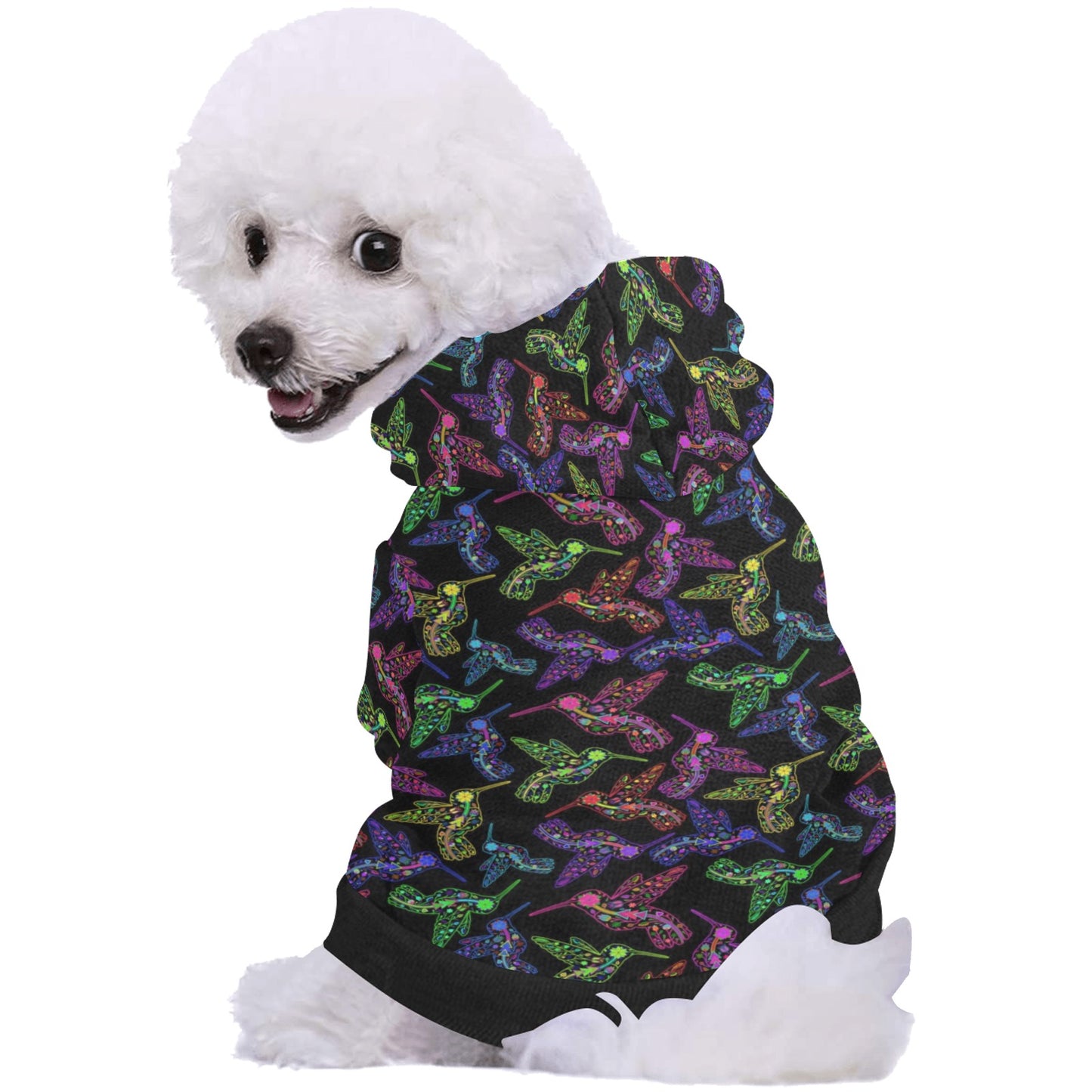 Neon Floral Hummingbirds Pet Dog Hoodie