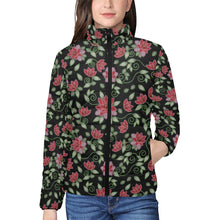 Load image into Gallery viewer, Red Beaded Rose Women&#39;s Stand Collar Padded Jacket
