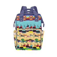 Load image into Gallery viewer, Horses and Buffalo Ledger Blue Multi-Function Diaper Backpack/Diaper Bag
