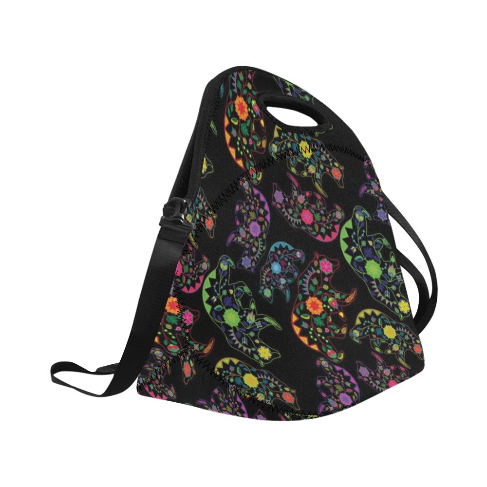 Neon Floral Bears Neoprene Lunch Bag/Large