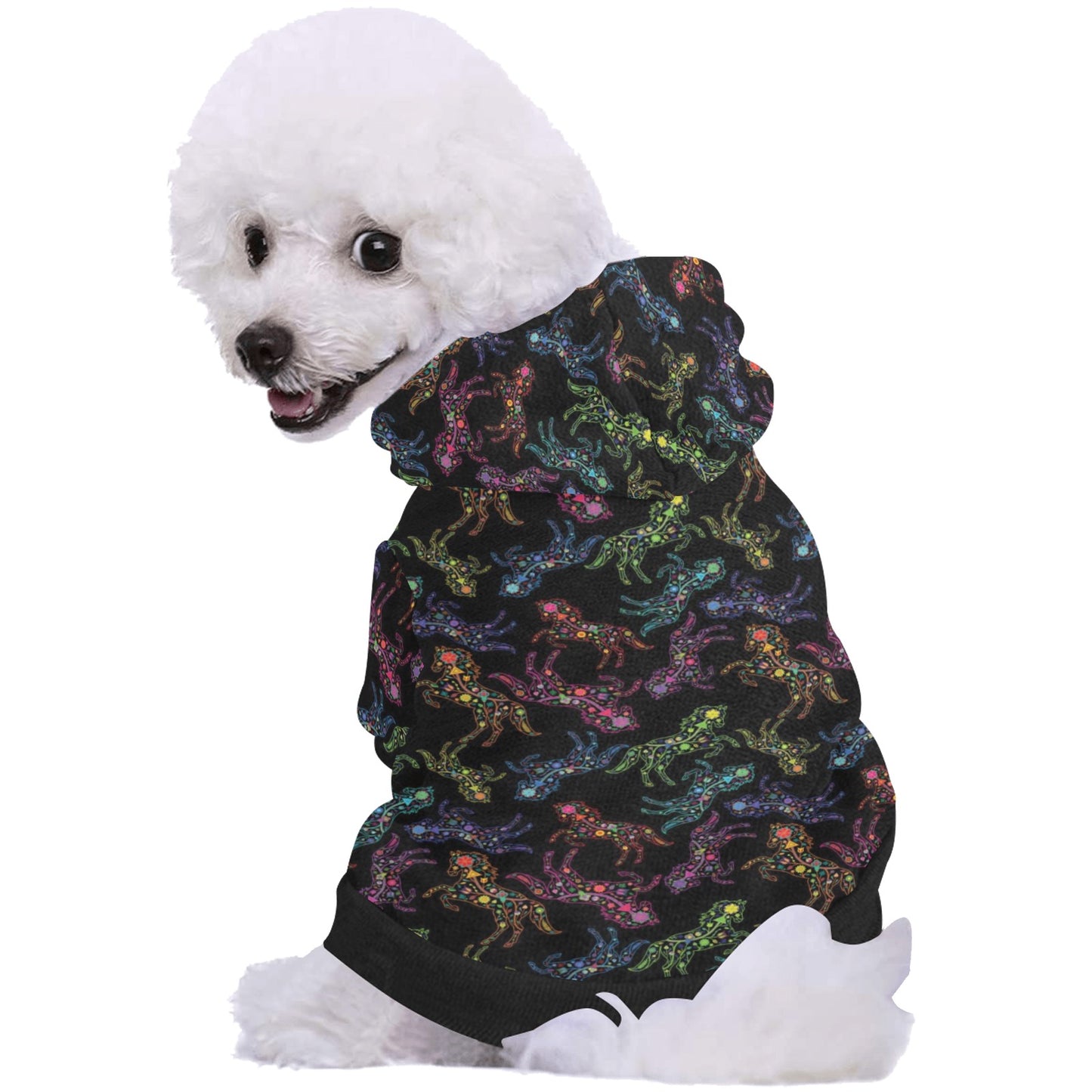 Neon Floral Horses Pet Dog Hoodie