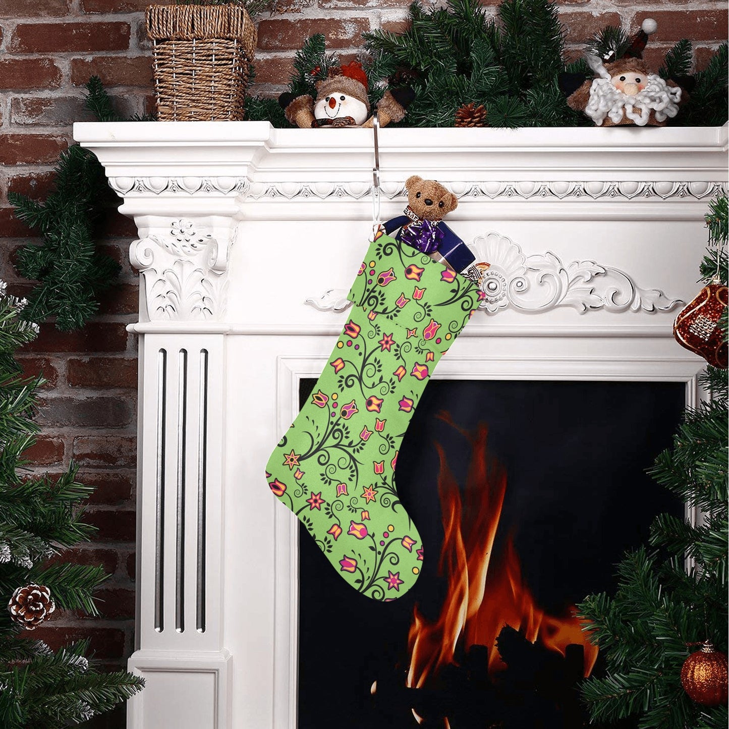 LightGreen Yellow Star Christmas Stocking