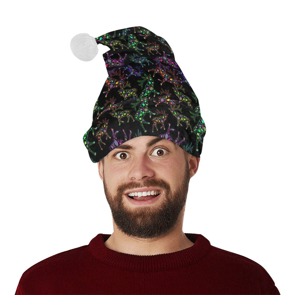 Neon Floral Elks Santa Hat