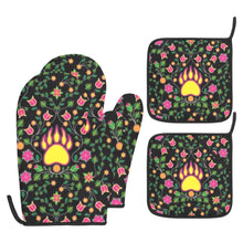 Load image into Gallery viewer, Floral Bearpaw Pink and Yellow Oven Mitt &amp; Pot Holder
