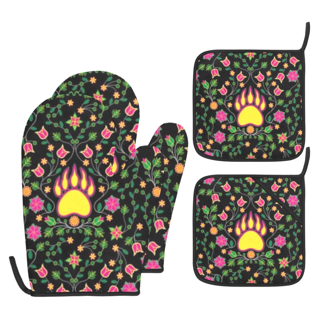 Floral Bearpaw Pink and Yellow Oven Mitt & Pot Holder