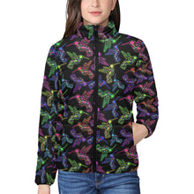 Load image into Gallery viewer, Neon Floral Hummingbirds Women&#39;s Stand Collar Padded Jacket
