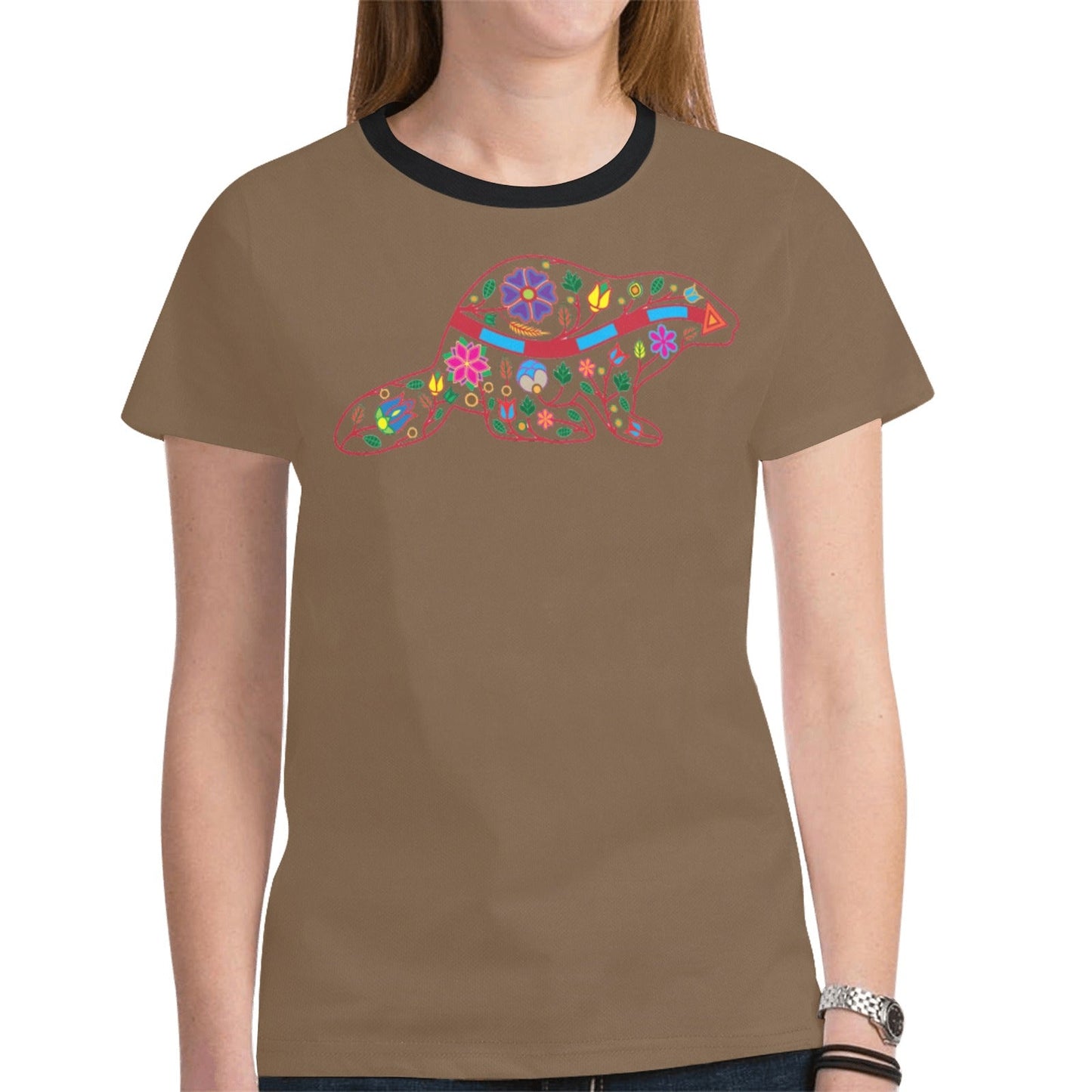 Floral Beaver Spirit Guide Dark Brown Tee