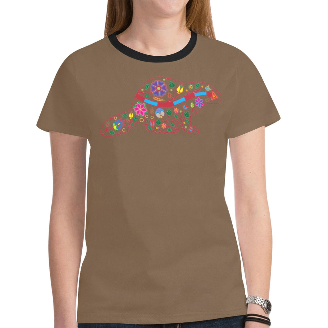 Floral Beaver Spirit Guide (Dark Brown) New T-shirt for Women