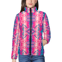 Load image into Gallery viewer, Desert Geo Blue Women&#39;s Stand Collar Padded Jacket
