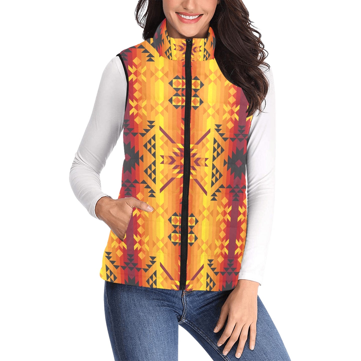 Desert Geo Yellow Red Women's Padded Vest Jacket