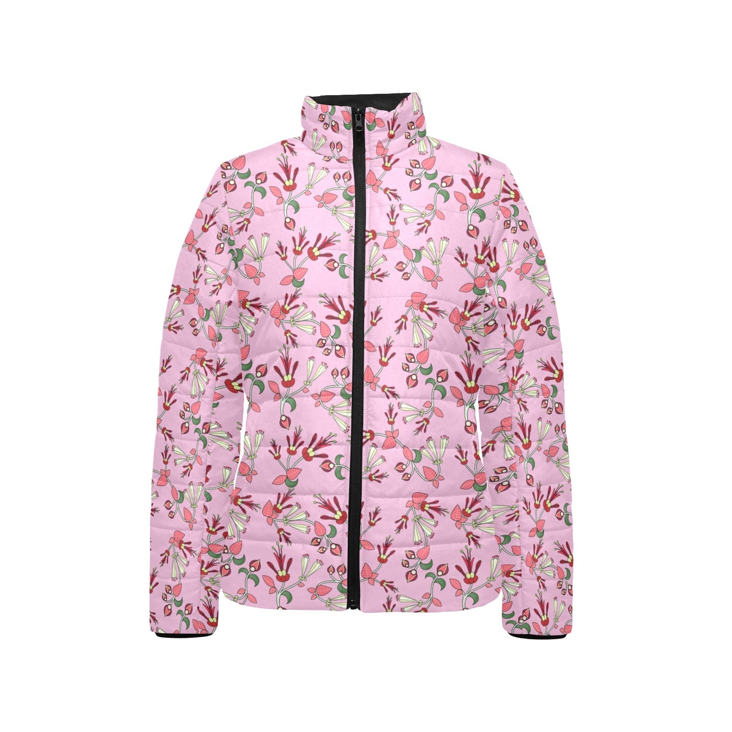 Strawberry Floral Women's Stand Collar Padded Jacket