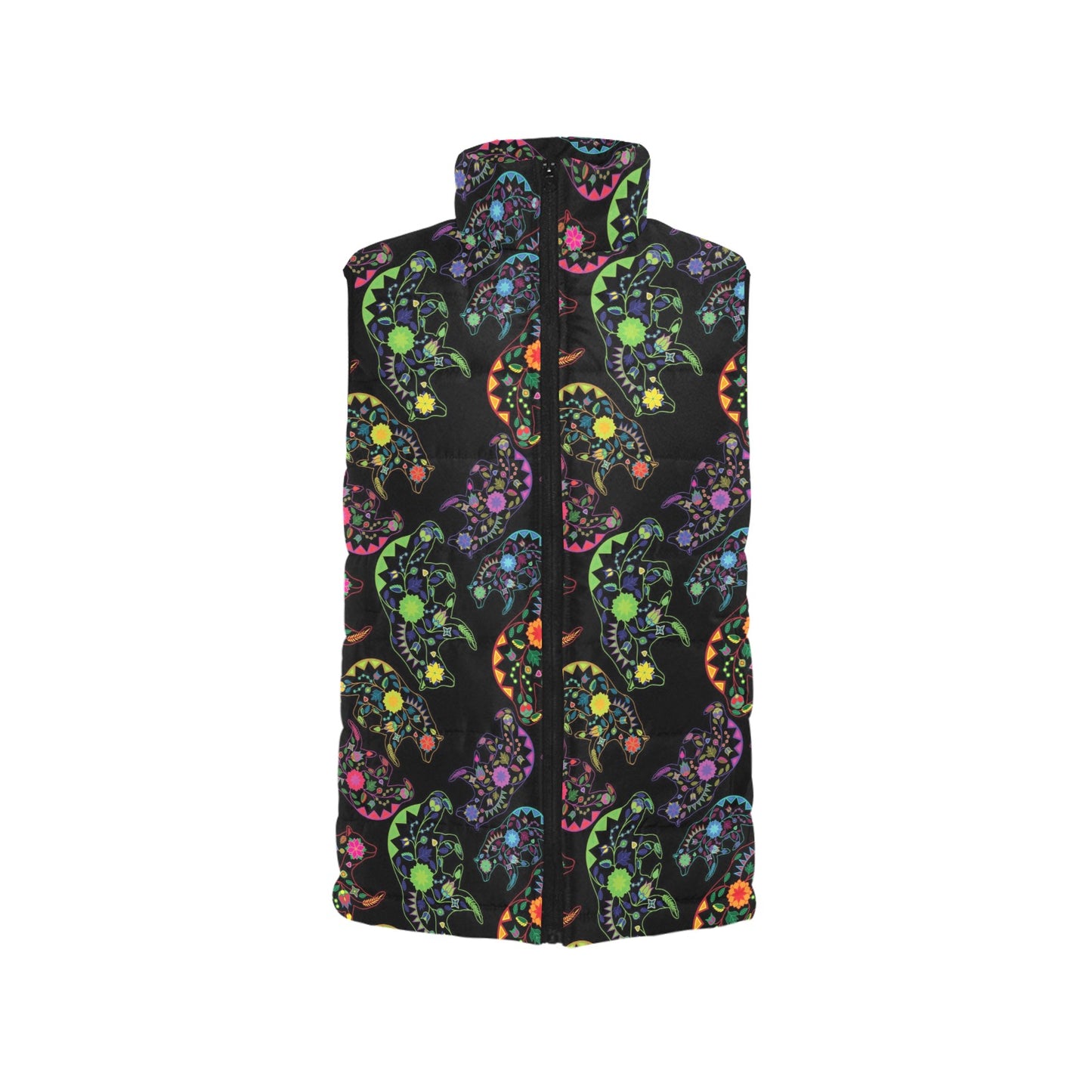 Neon Floral Bears Women's Padded Vest Jacket