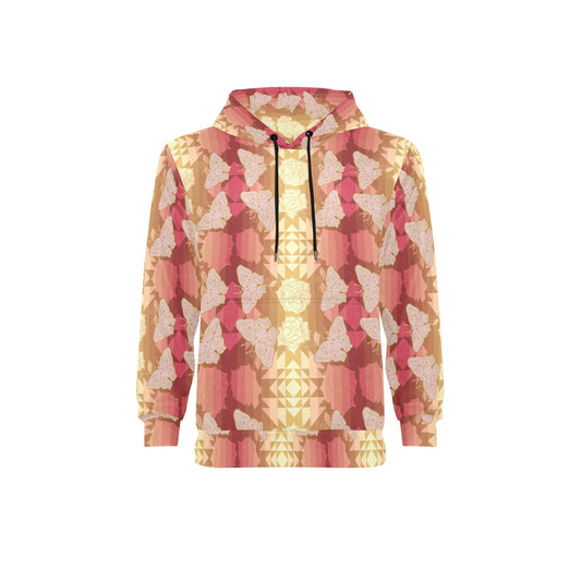 Butterfly and Roses on Geometric Fleece Hoodie