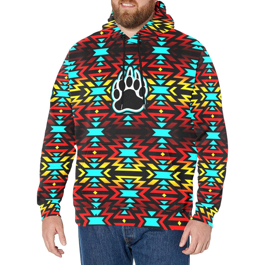 Fire Colors and Turquoise Bearpaw Men's Long Sleeve Fleece Hoodie