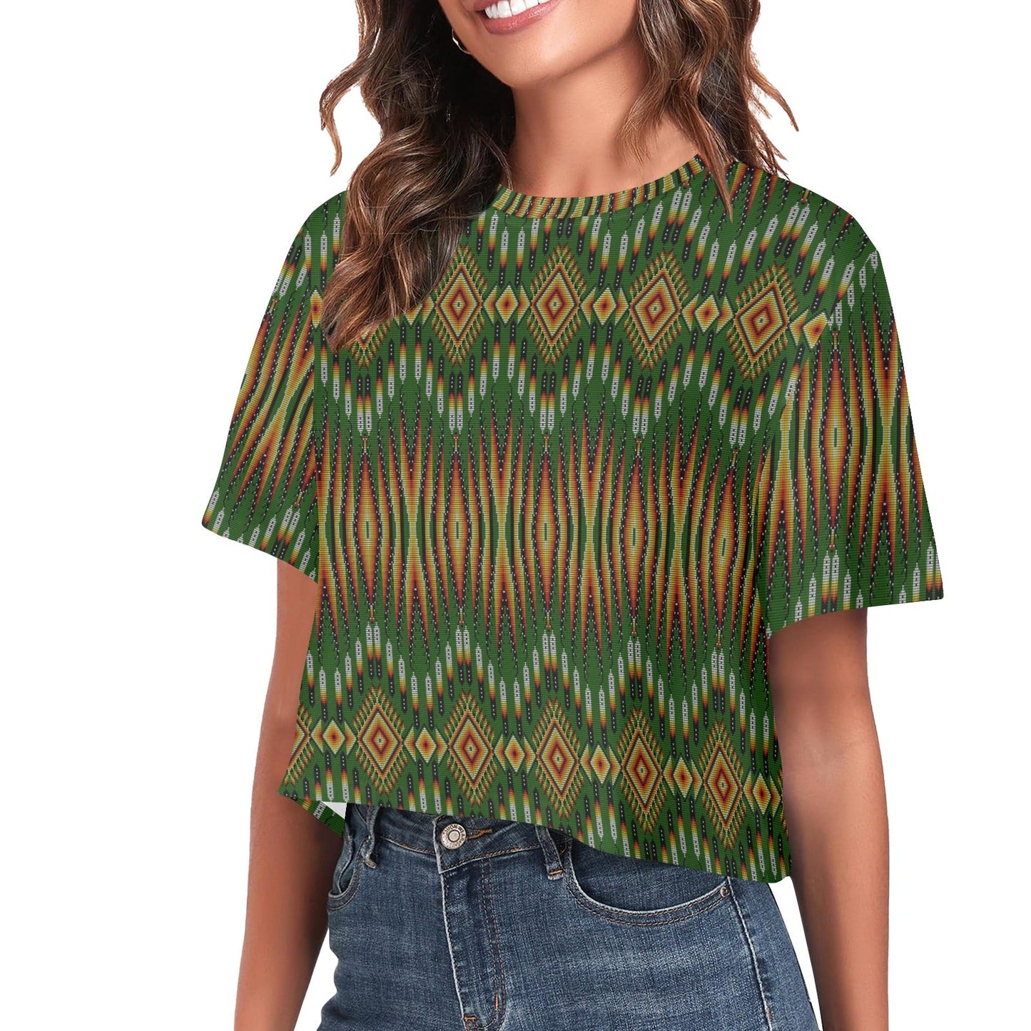 Fire Feather Green Crop Top