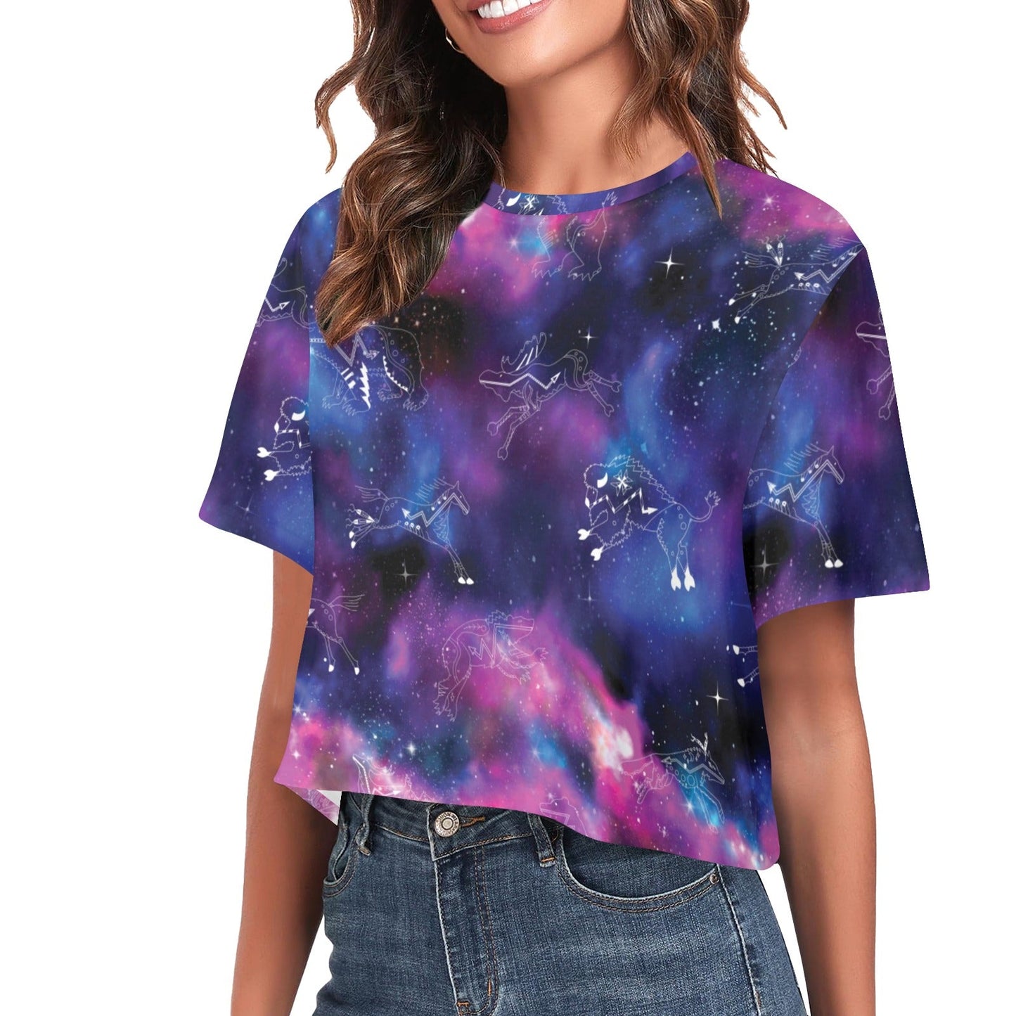 Animal Ancestors 1 Blue and Pink Crop Top