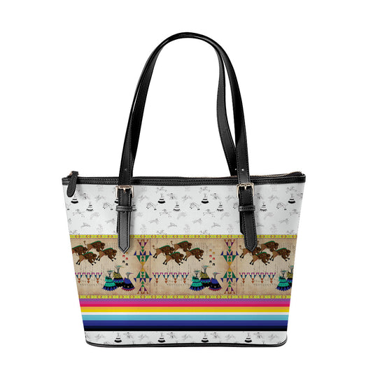 Buffalos Running White Clay Large Tote Shoulder Bag