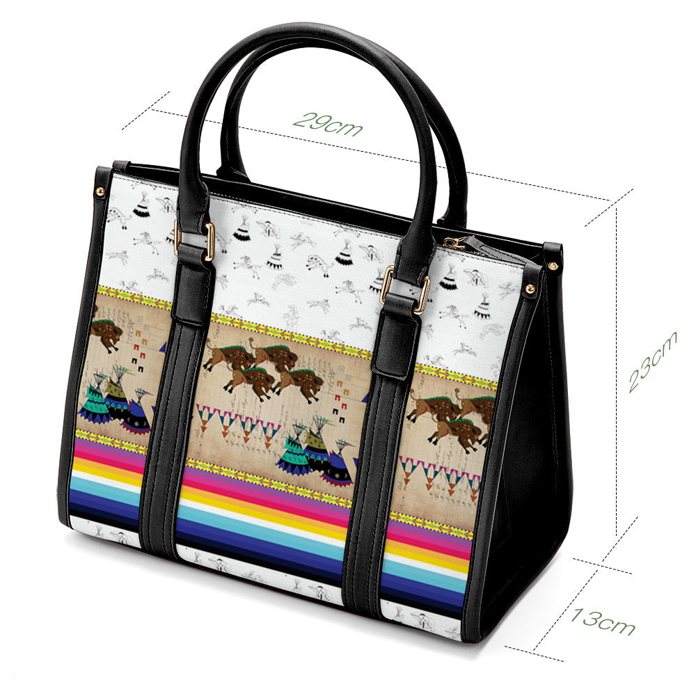 Buffalos Running White Clay Convertible Handbag