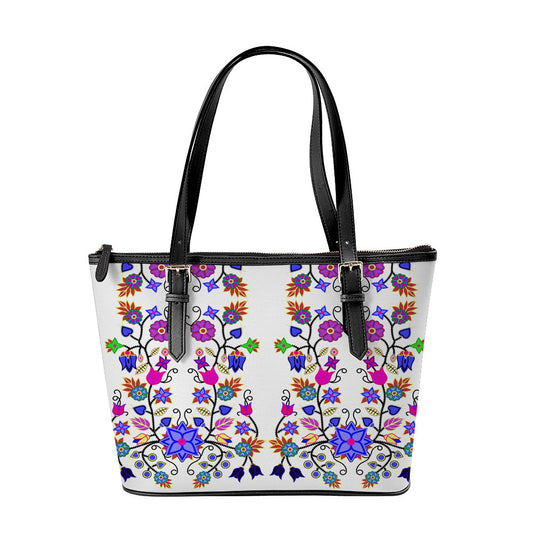 Floral Beadwork Seven Clans White Large Tote Shoulder Bag