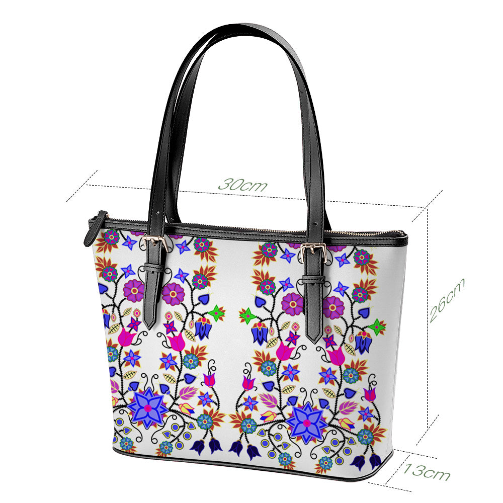 Floral Beadwork Seven Clans White Large Tote Shoulder Bag