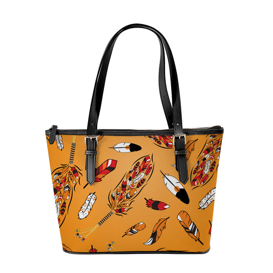 ECM Prayer Feathers Orange Large Tote Shoulder Bag