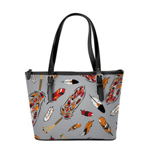 Load image into Gallery viewer, ECM Prayer Feathers Grey Large Tote Shoulder Bag
