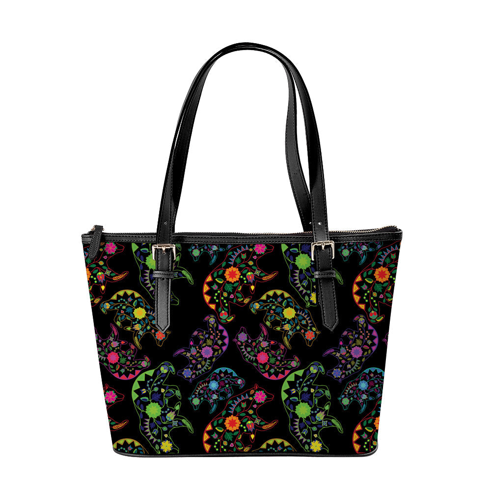 Floral Bear Neon Large Tote Shoulder Bag