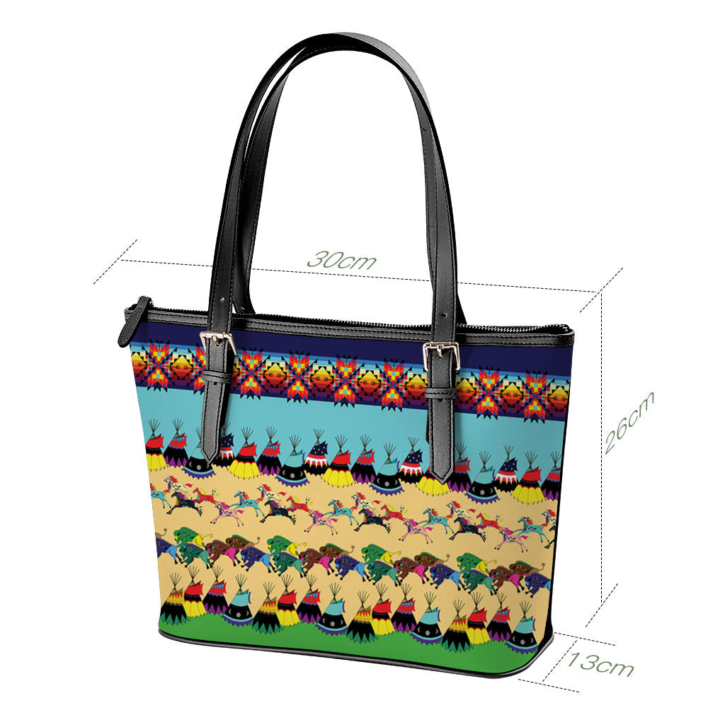 Horses and Buffalo Ledger Blue Large Tote Shoulder Bag