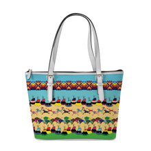 Load image into Gallery viewer, Horses and Buffalo Ledger Turquoise Large Tote Shoulder Bag
