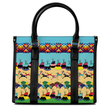 Load image into Gallery viewer, Horses and Buffalo Ledger Turquoise Hand or Shoulder Bag
