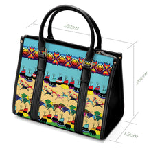 Load image into Gallery viewer, Horses and Buffalo Ledger Turquoise Hand or Shoulder Bag
