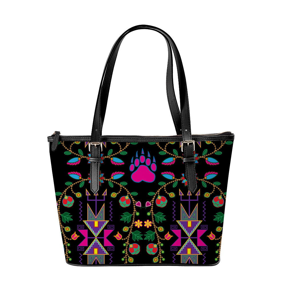 Geometric Floral Fall-Black Large Tote Shoulder Bag