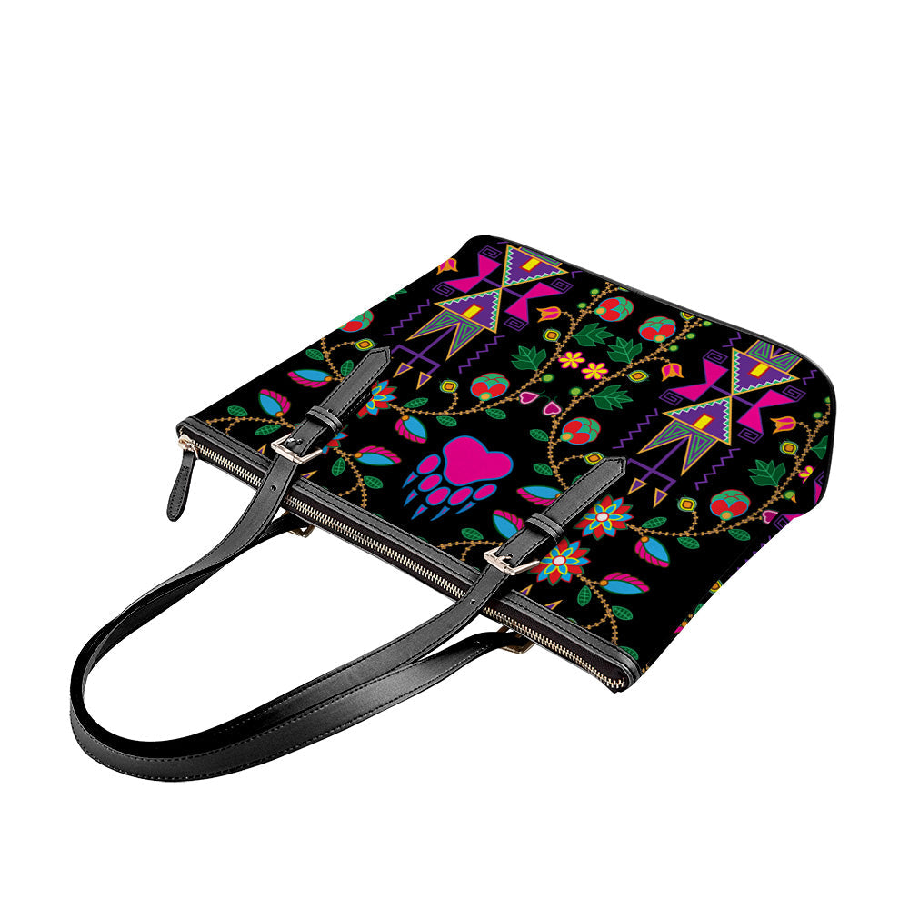 Geometric Floral Fall-Black Large Tote Shoulder Bag