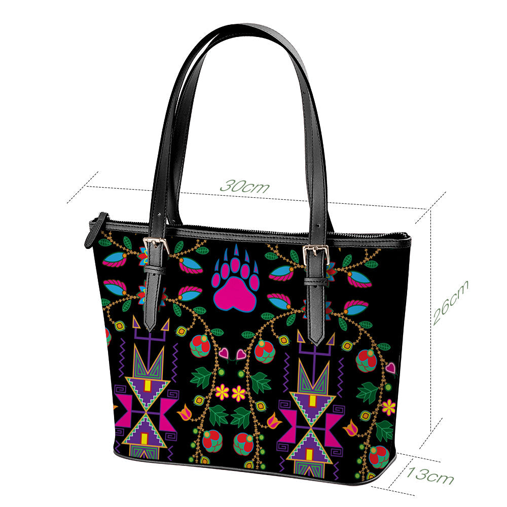 Geometric Floral Fall-Black Large Tote Shoulder Bag