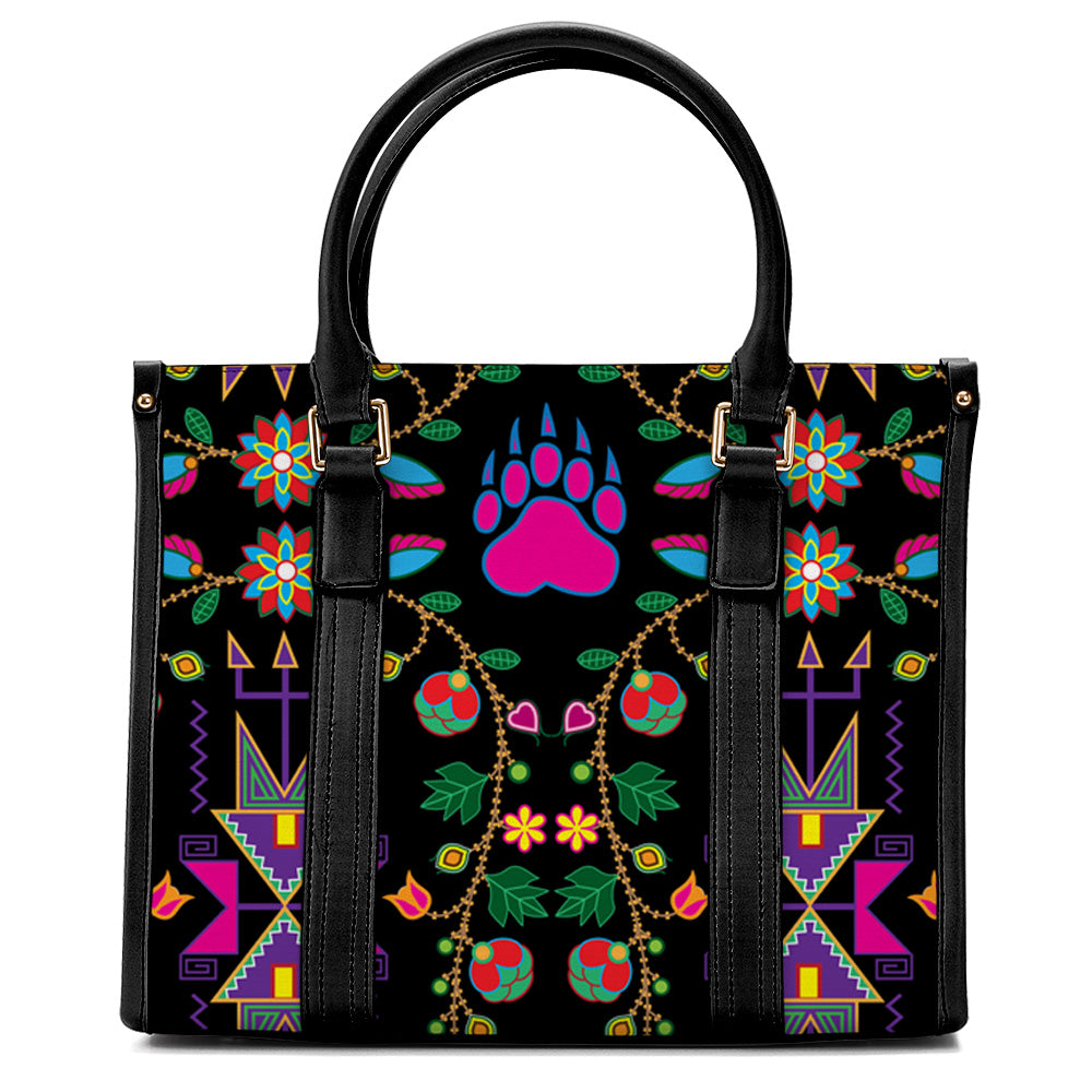 Geometric Floral Fall-Black Convertible Hand or Shoulder Bag