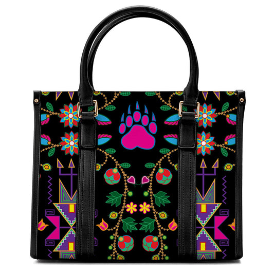 Geometric Floral Fall-Black Convertible Hand or Shoulder Bag