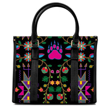 Load image into Gallery viewer, Geometric Floral Fall-Black Convertible Hand or Shoulder Bag
