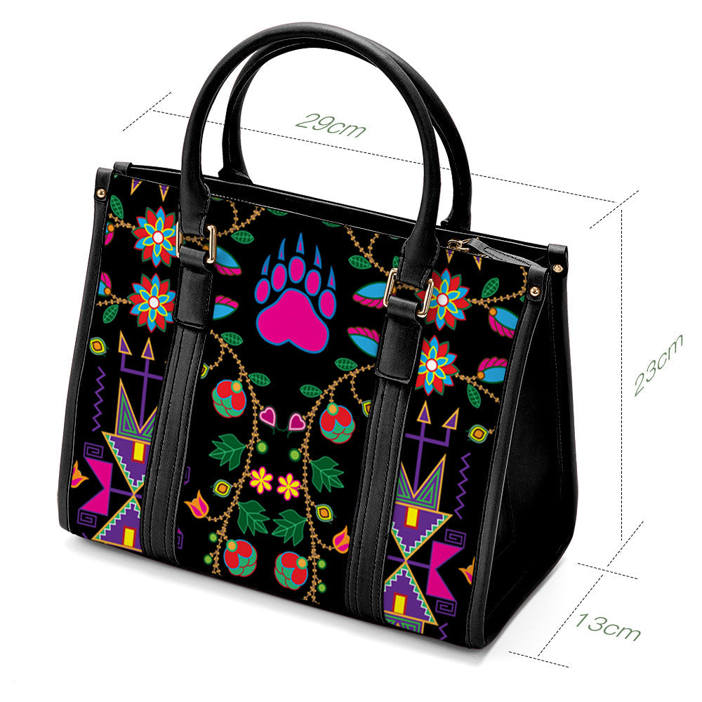 Geometric Floral Fall-Black Convertible Hand or Shoulder Bag