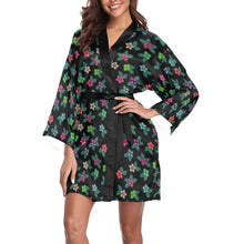Load image into Gallery viewer, Berry Flowers Black Long Sleeve Kimono Robe
