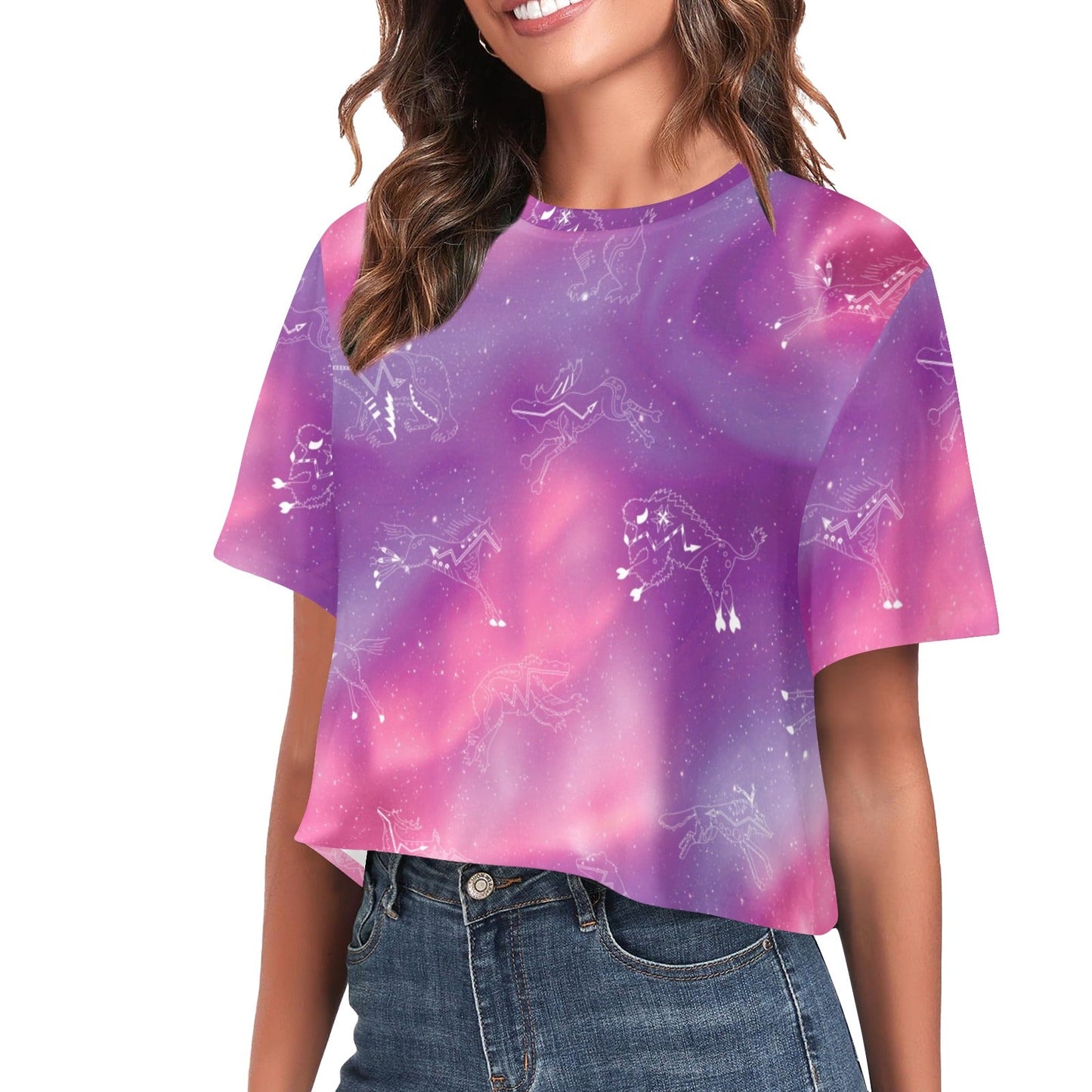 Animal Ancestors 7 Aurora Gases Pink and Purple Crop Top